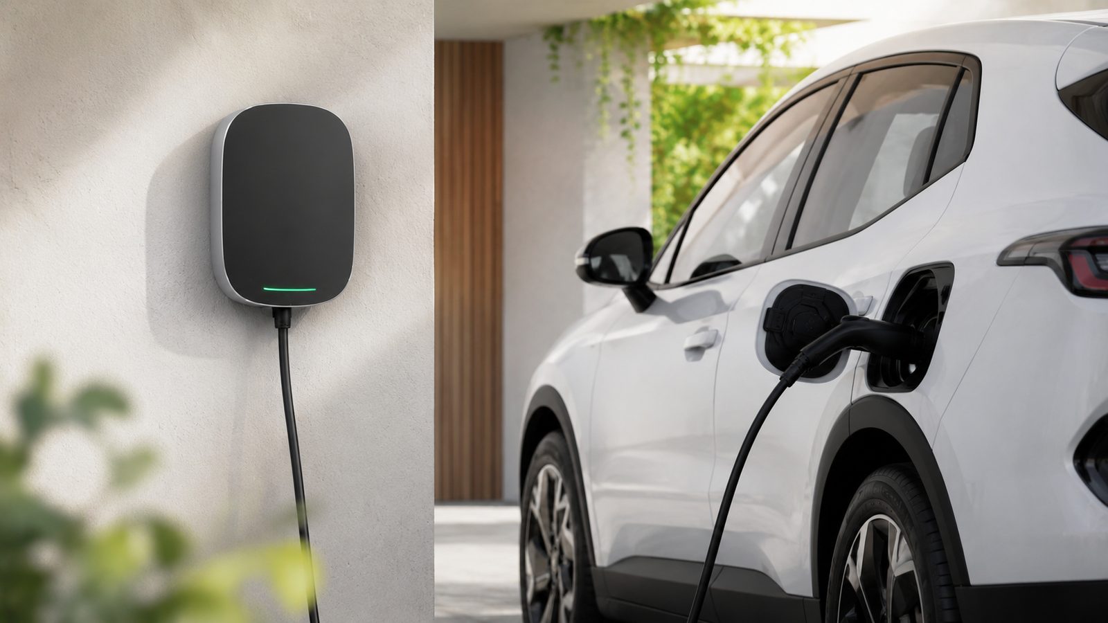 Výběr výkonu WallBoxu – nabíjecí stanice na zdi a nabíjející se elektromobil